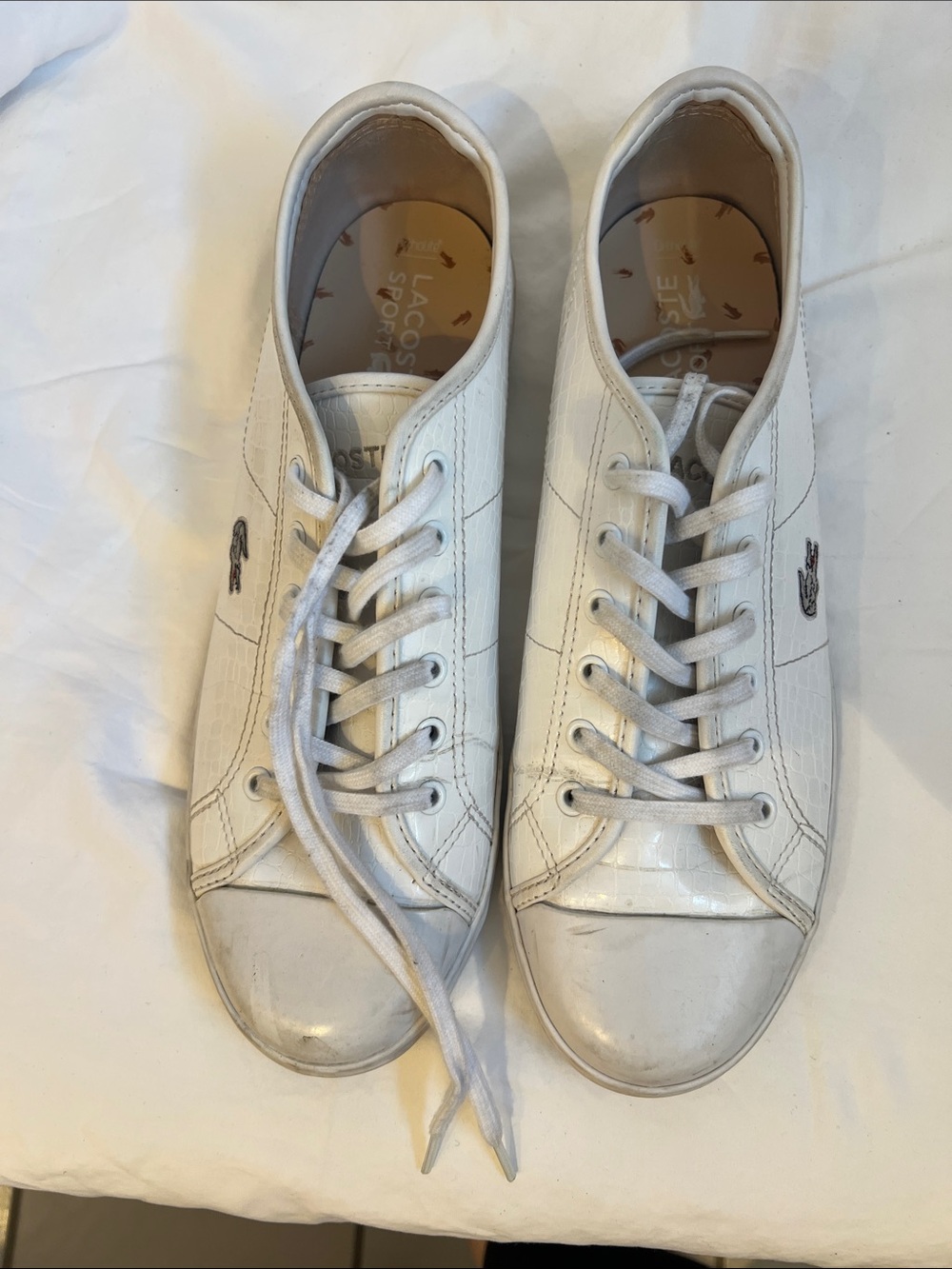 Lacoste White Low-Top Leather Sneakers with Embroidered Logo